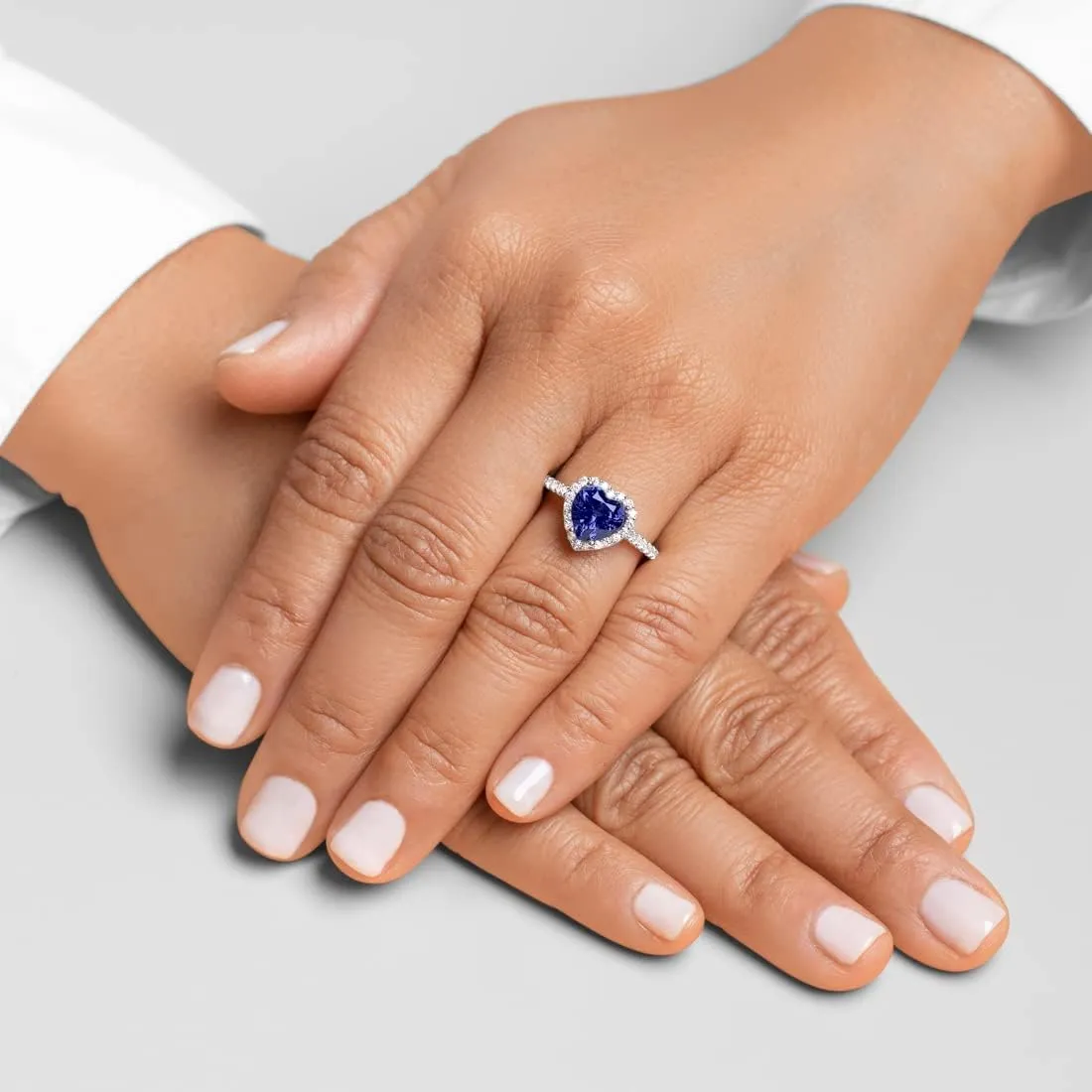 Gold Created Blue Sapphire and Lab Grown Diamond Sweetheart Ring for Women, 3.50 Carats Total, 8mm Heart Shape, vein prime expansionist Sizes 4 to 10 PEORA 14K 