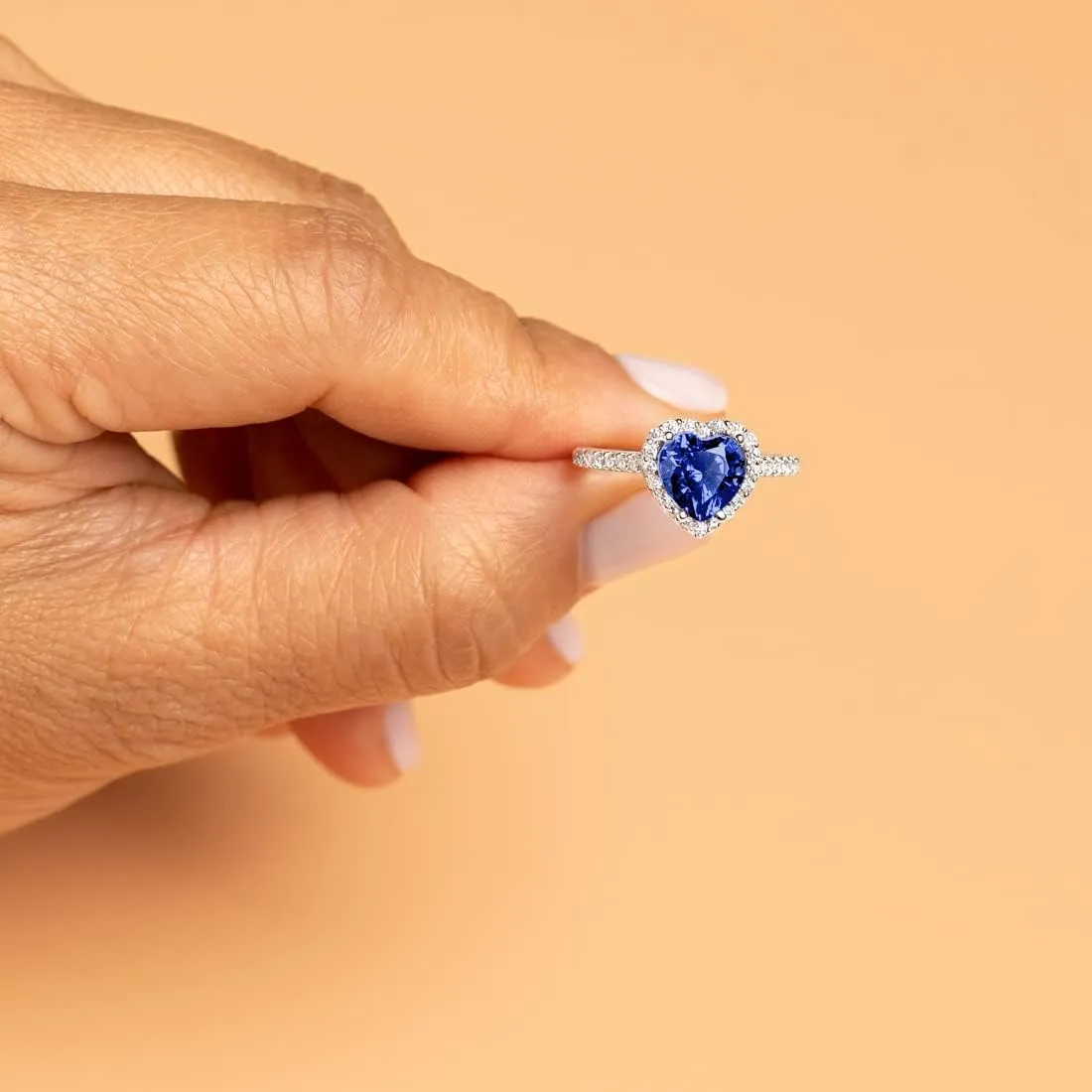 Gold Created Blue Sapphire and Lab Grown Diamond Sweetheart Ring for Women, 3.50 Carats Total, 8mm Heart Shape, vein prime expansionist Sizes 4 to 10 PEORA 14K 