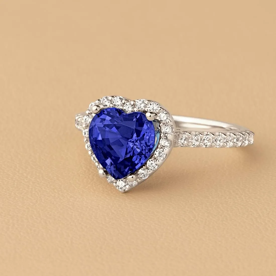 Gold Created Blue Sapphire and Lab Grown Diamond Sweetheart Ring for Women, 3.50 Carats Total, 8mm Heart Shape, vein prime expansionist Sizes 4 to 10 PEORA 14K 