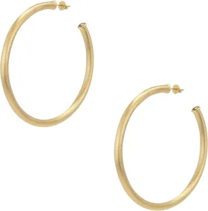 Gold Metal Plated Everybody's Favorite instruction Large 2.5 Inch Tubular Lightweight Hoop Earrings in Brush Champagne. 18k Gold and 18k Rose 