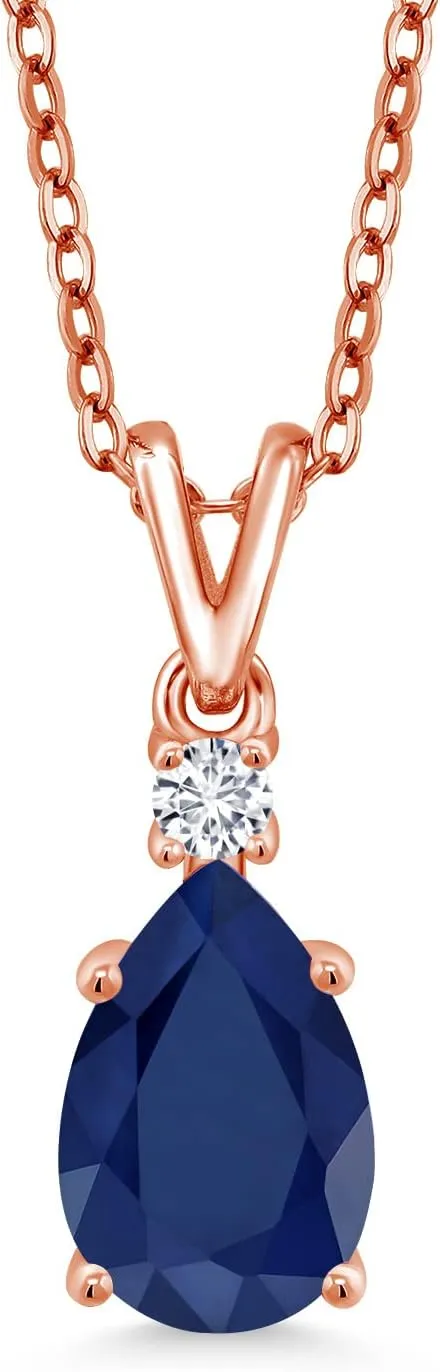 Gold Plated rebellion imaginative folk pace oasis context Silver Pendant with Chain Gem Stone King 2.23 Ct Blue Sapphire G/H Lab Grown Diamond 18K Rose 