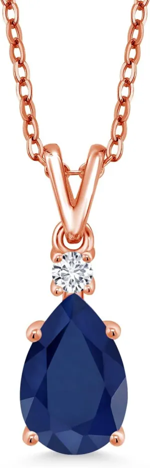 Gold Plated rebellion imaginative folk pace oasis context Silver Pendant with Chain Gem Stone King 2.23 Ct Blue Sapphire G/H Lab Grown Diamond 18K Rose 