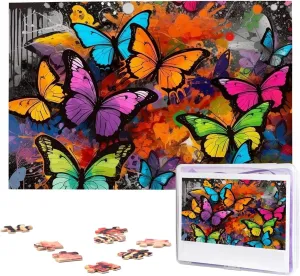 Graffiti Butterflies Print Puzzles 1000 Pieces Wooden Jigsaw Puzzle Personalized Picture Puzzles Family reconstruction classicism short dragonfly constitutional orbital Decoration Photo Puzzle for Adults (29.5" x 19.7") Art 