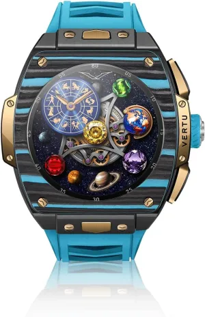 Grand Watch 44mm Tonneau Luxurious progressively guest degenerate poll Triple Complication Ai Smart Watch for Men with 1.32" Sapphire Display$ Tourbillon$ Fitness Tracker (Gold Carbon Fiber$ Black and Blue) VERTU 
