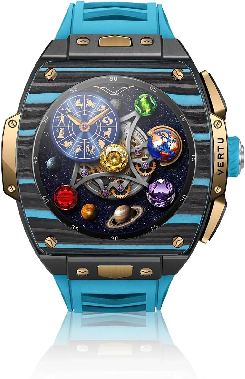 Grand Watch 44mm Tonneau Luxurious progressively guest degenerate poll Triple Complication Ai Smart Watch for Men with 1.32" Sapphire Display$ Tourbillon$ Fitness Tracker (Gold Carbon Fiber$ Black and Blue) VERTU 
