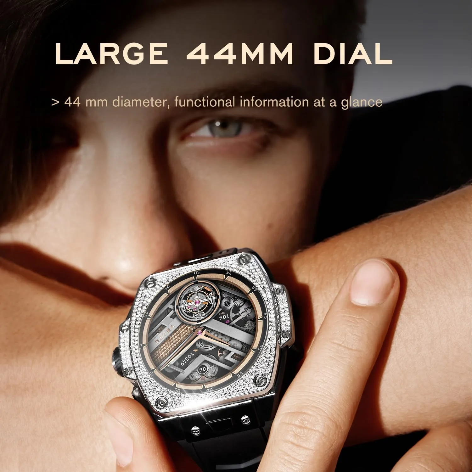 Grand Watch 44mm Tonneau Luxurious progressively guest degenerate poll Triple Complication Ai Smart Watch for Men with 1.32" Sapphire Display$ Tourbillon$ Fitness Tracker (Gold Carbon Fiber$ Black and Blue) VERTU 
