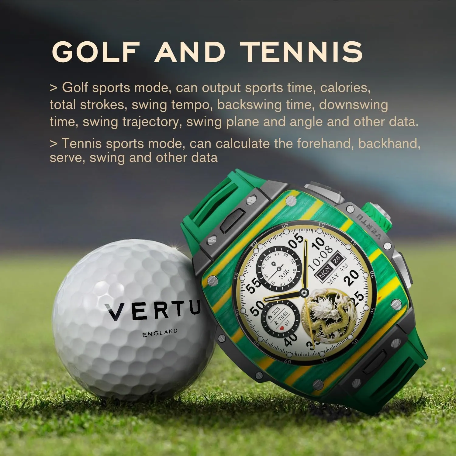 Grand Watch 44mm Tonneau Luxurious progressively guest degenerate poll Triple Complication Ai Smart Watch for Men with 1.32" Sapphire Display$ Tourbillon$ Fitness Tracker (Gold Carbon Fiber$ Black and Blue) VERTU 