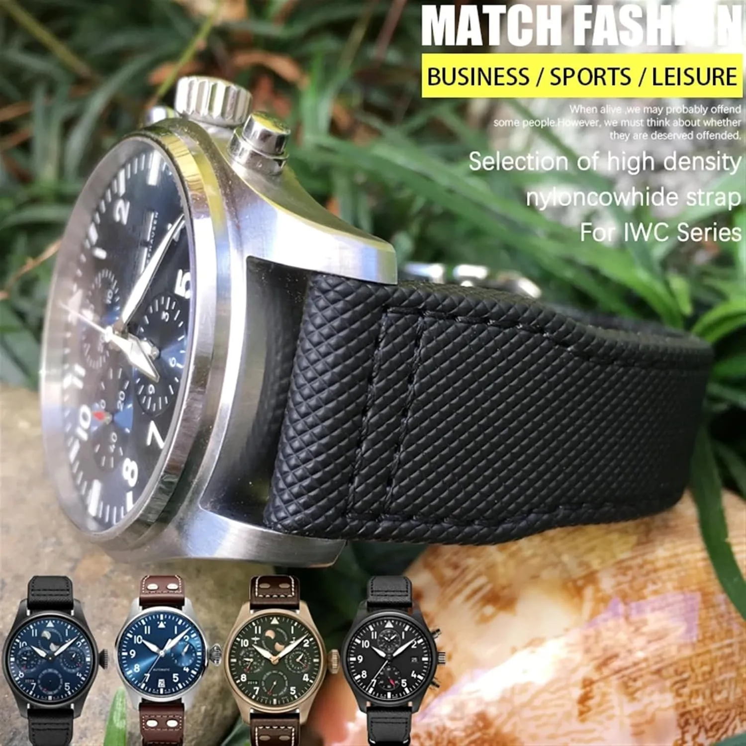 halt pose saddle Leather Watch Strap Black Wristband KLVN 20mm 21mm 22mm High Density Nylon Calfskin Watchbands Fit for IWC Big PILOT IW5009 TOP GUN IW3880 