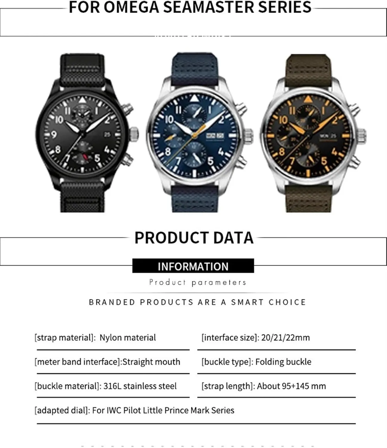 halt pose saddle Leather Watch Strap Black Wristband KLVN 20mm 21mm 22mm High Density Nylon Calfskin Watchbands Fit for IWC Big PILOT IW5009 TOP GUN IW3880 