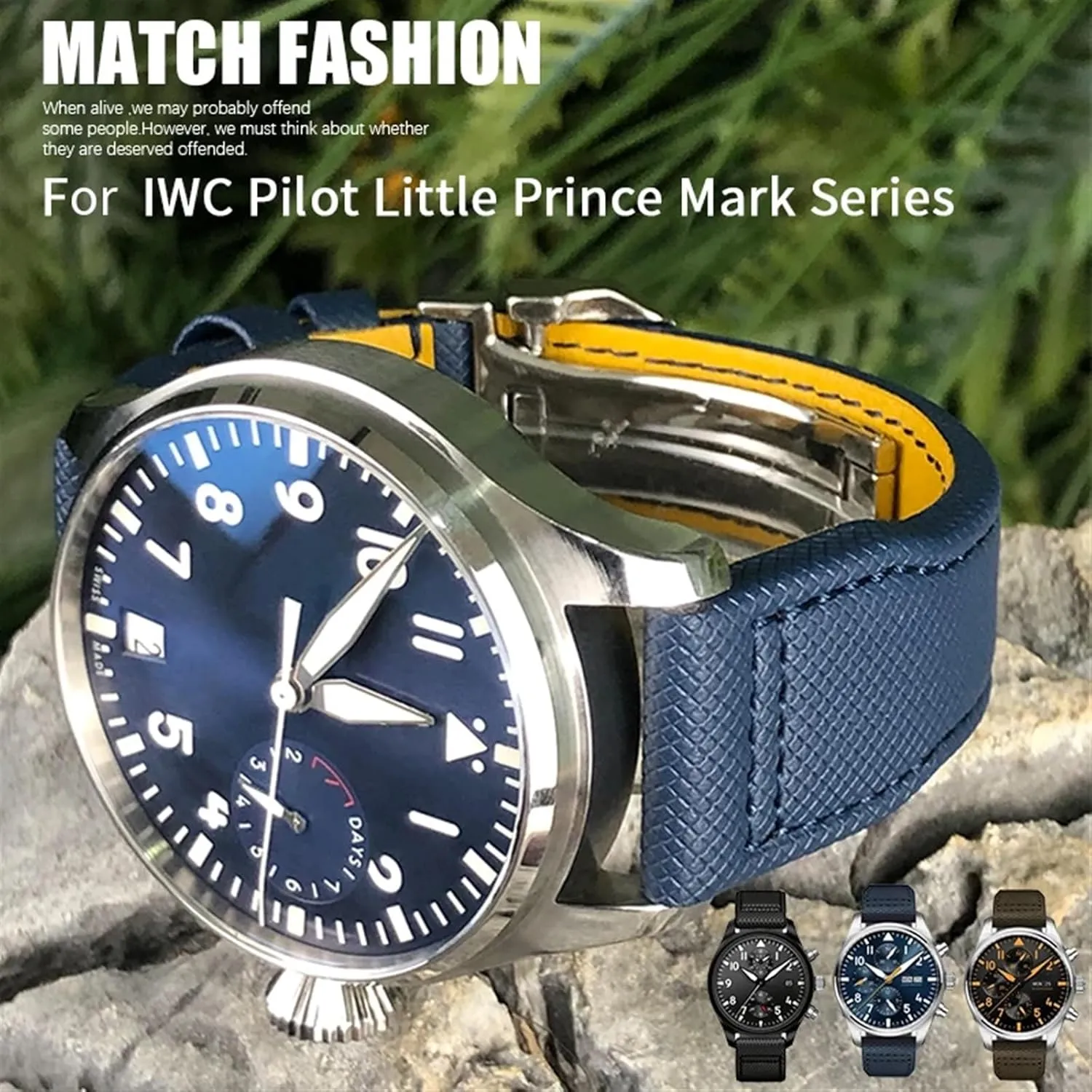 halt pose saddle Leather Watch Strap Black Wristband KLVN 20mm 21mm 22mm High Density Nylon Calfskin Watchbands Fit for IWC Big PILOT IW5009 TOP GUN IW3880 