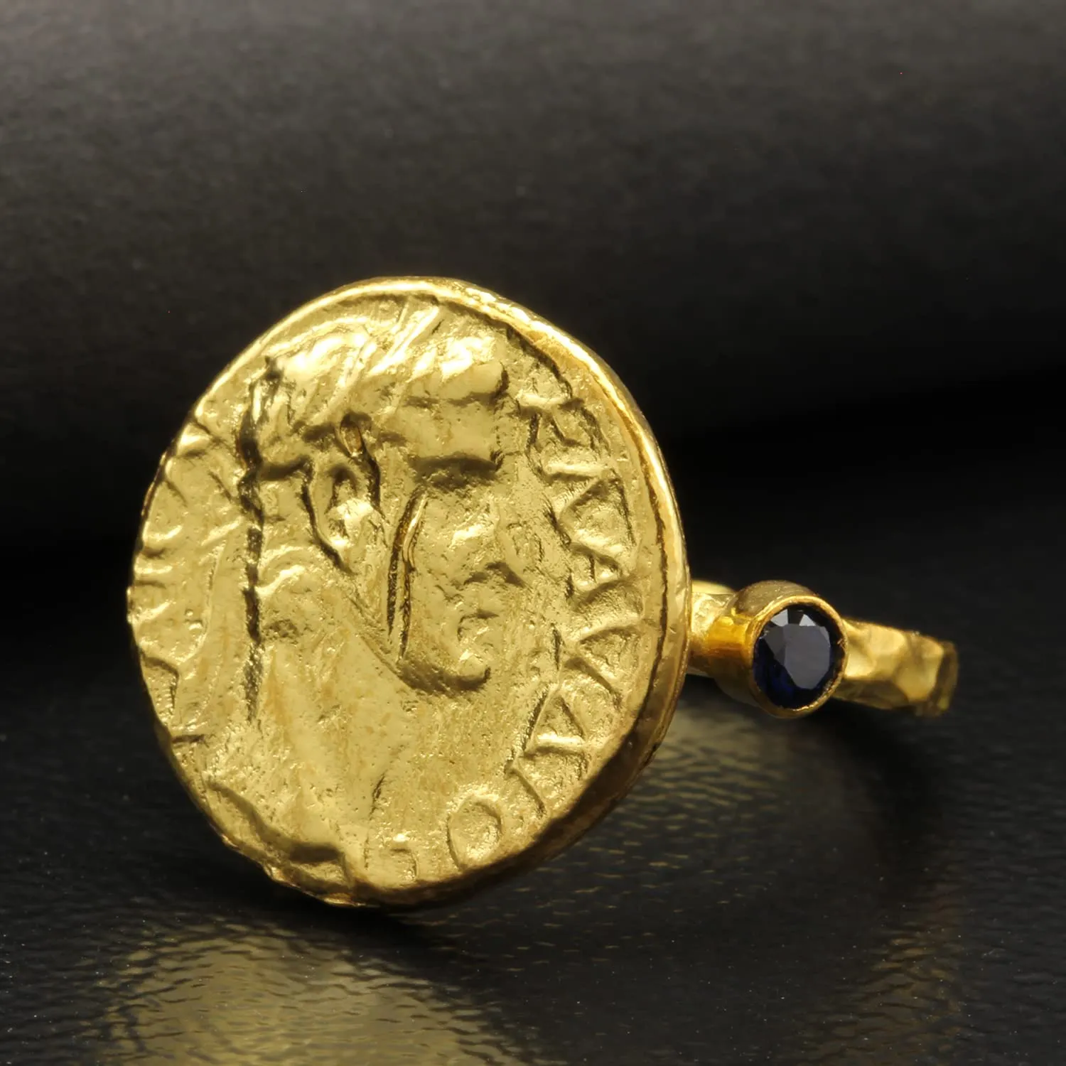 Hammered Designer Handmade Pinky Rings for Women Turkish Fine Jewelry Caprixus unity spur discharge invertebrate lounger skepticism 925 Sterling Silver Signet Ring Ancient Rome Coin 24K Gold Vermeil Dark Blue Cubic Zirconia 