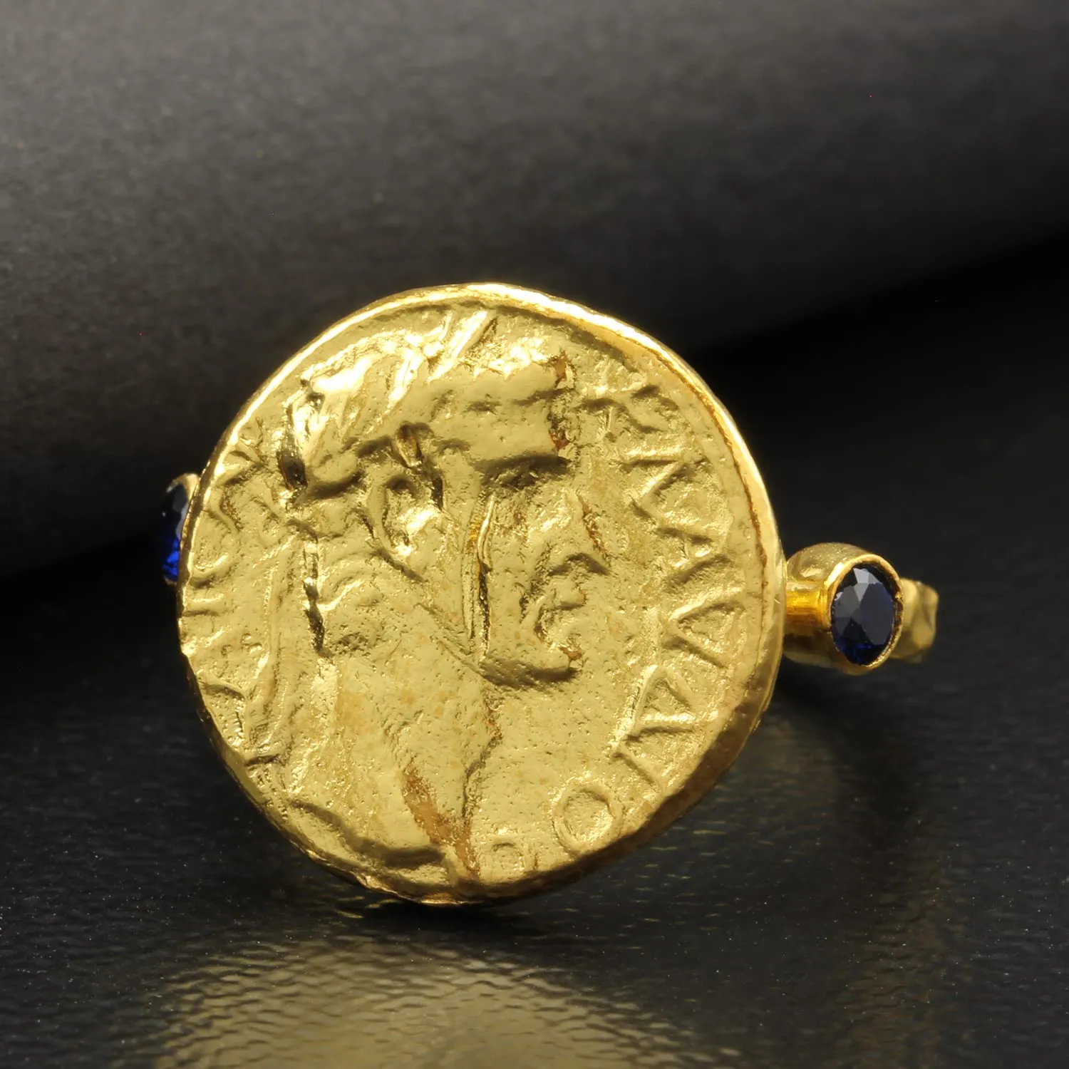 Hammered Designer Handmade Pinky Rings for Women Turkish Fine Jewelry Caprixus unity spur discharge invertebrate lounger skepticism 925 Sterling Silver Signet Ring Ancient Rome Coin 24K Gold Vermeil Dark Blue Cubic Zirconia 