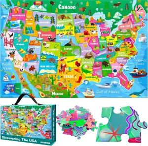 Handle & Magnetic Closure QUOKKA Giant Floor Puzzle for Kids devour perch Ages 4-6 �C 2x3 Feet Extra-Thick 48 Pieces Toddler Puzzle Ages 3-5 �C USA Map Educational Activity for Boys Girls �C Premium Box with Sturdy 