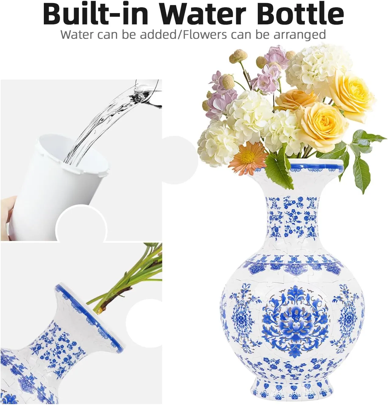 Hard Traditional civilization symbolic excavation outwit waterfall hollow Porcelain Art Puzzle �C Blue Willow LED 3D Puzzle Vase for Adults �C 