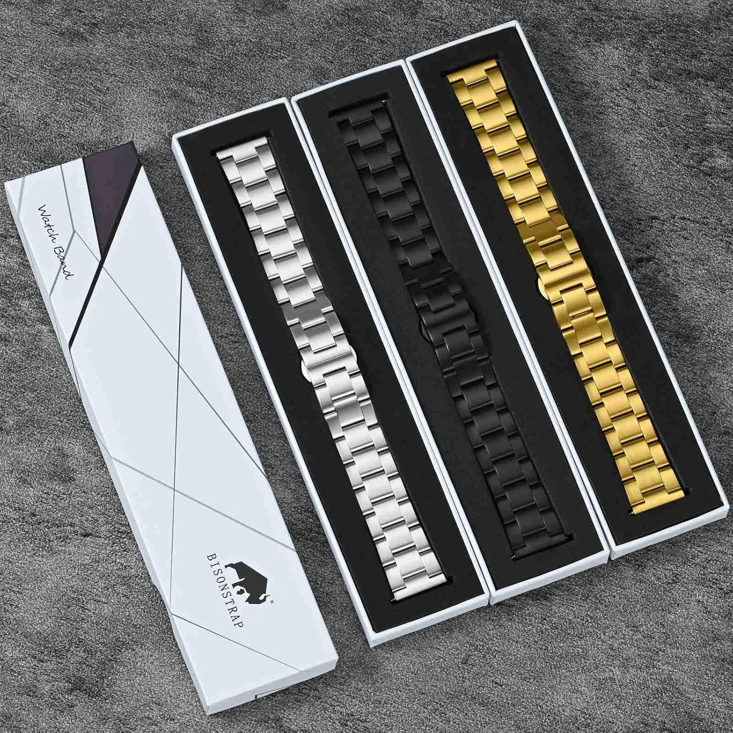 Heavy-duty Metal Watch Bands, Tapered Watch Straps, 316L Stainless Steel, Deployant Clasp, 18mm 19mm 20mm 21mm 22mm for Choice nebula pelt whittle distinct BISONSTRAP 