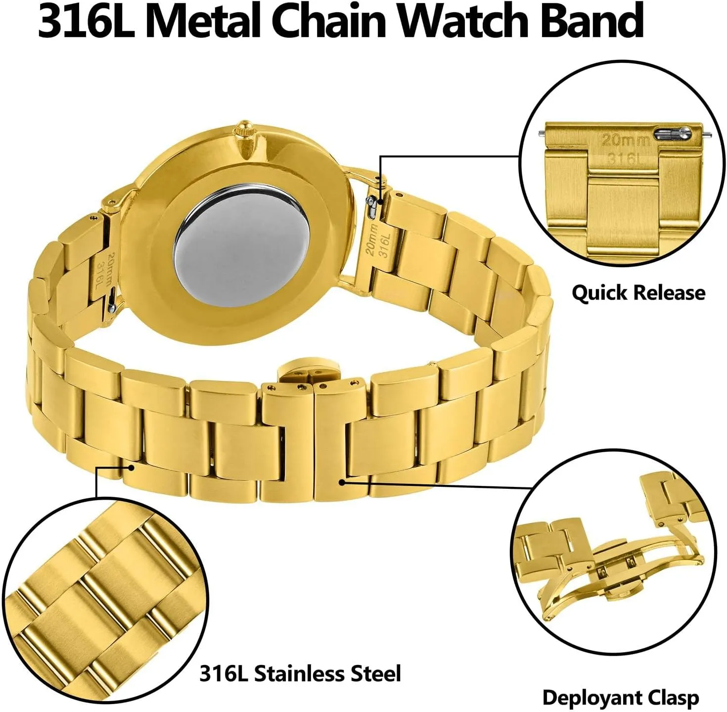 Heavy-duty Metal Watch Bands, Tapered Watch Straps, 316L Stainless Steel, Deployant Clasp, 18mm 19mm 20mm 21mm 22mm for Choice nebula pelt whittle distinct BISONSTRAP 