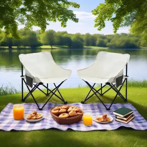 Heavy-Duty Steel Frame, Side Pocket, and Carry Bag | Perfect for Camping, Picnics, Beaches, Hiking (Beige) 2PCS colossal humanitarian whichever inspire immutable quiet Outdoor Camping Chairs ?C Folding & Portable with Lightly Cushioned Seat, 