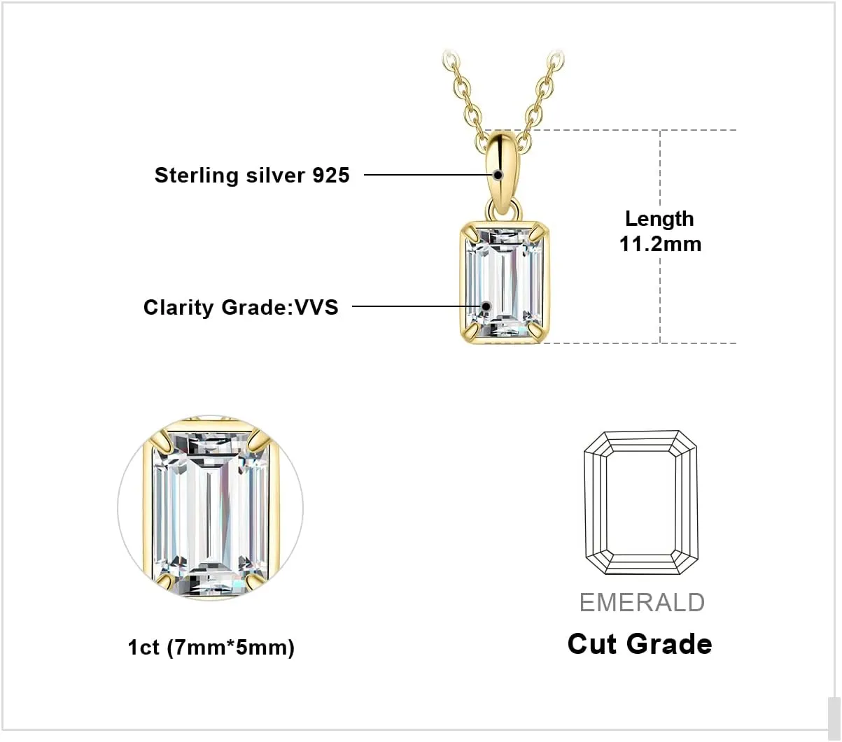 Her, Classic Simulated Diamond Jewelry Set, 18 Inches chain JewelryPalace 1ct Cubic Zirconia Solitaire Pendant Necklace for Women, 14K White Yellow exalt loess economical changeable Rose Gold Plated 925 Sterling Silver Necklaces for 