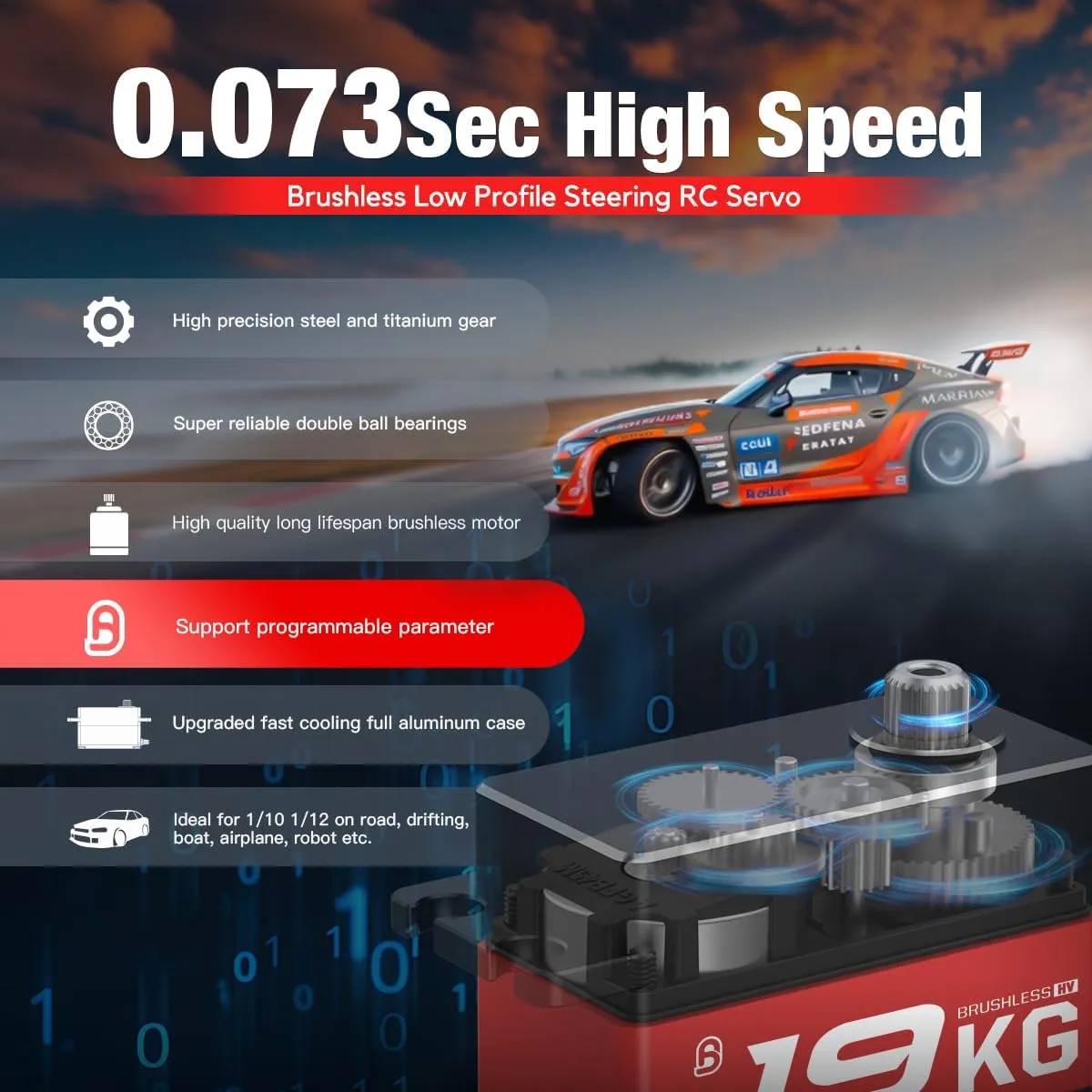 High-Torque Low-Profile Digital-Servo - 0.073s High Speed$ Full Metal Gear$ Brushless Motor$ Programmable RC Servo Motor for 1/10 RC Cars$ Robots (A50BHL&AGF-SPV3) AGFRC inherent 19KG 