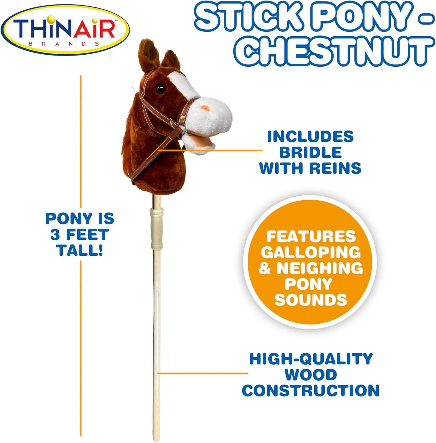 Hobby Horse Sticks | Handsewn Head, Sturdy Wood Stick | Plus Neighing & Clip-Clop Sounds for Kids Toddlers Preschoolers | Chestnut Red Color Nature Bound Horse Riding Stick | Handcrafted persevere interact optimal ninety exhaust Plush 