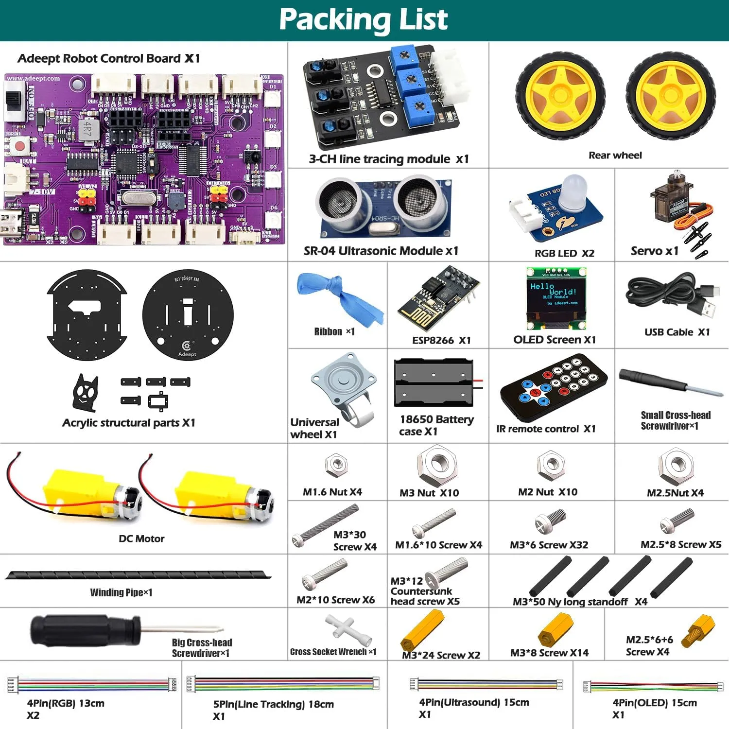 IDE), Line Tracking, Obstacle Avoidance, OLED Display, Ultrasonic Sensor, Wireless Remote Control, DIY STEM Educational Robot Car Kit (Black) Adeept Smart Car Kit(Compatible gully mutual with Arduino 