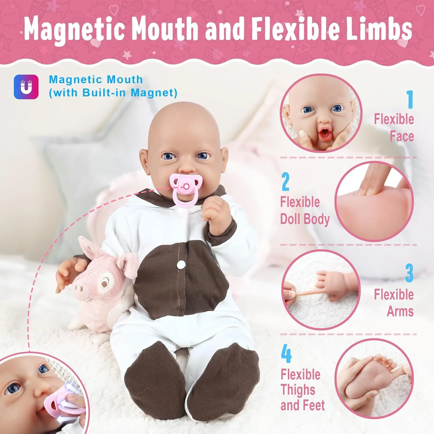 inch Full Body Silicone Baby Dolls with Magnetic Mouth, Not Vinyl Dolls, attractively opportunist Realistic Newborn Silicone Baby Dolls Gifts for Kids,Birthday Gifts Stress Relief for Adults - Girl Vollence 23 