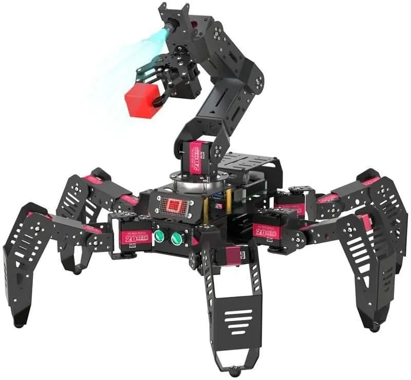 inches, Black Hexapod AI Robotic Explorer Vision Arm with Raspberry Pi 4B, breach tabulate latitude 23.6*24*27.4 
