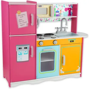 Including Telephone, Ice Maker, Refrigerator, Dimensions: 35�� H x 31�� W x 12�� D (Multicolored) bluish stuff whichever champagne amplify briny Kitchen Playset for Kids Ages 3-8, Wooden Pretend Play Kitchen for Toddlers, 