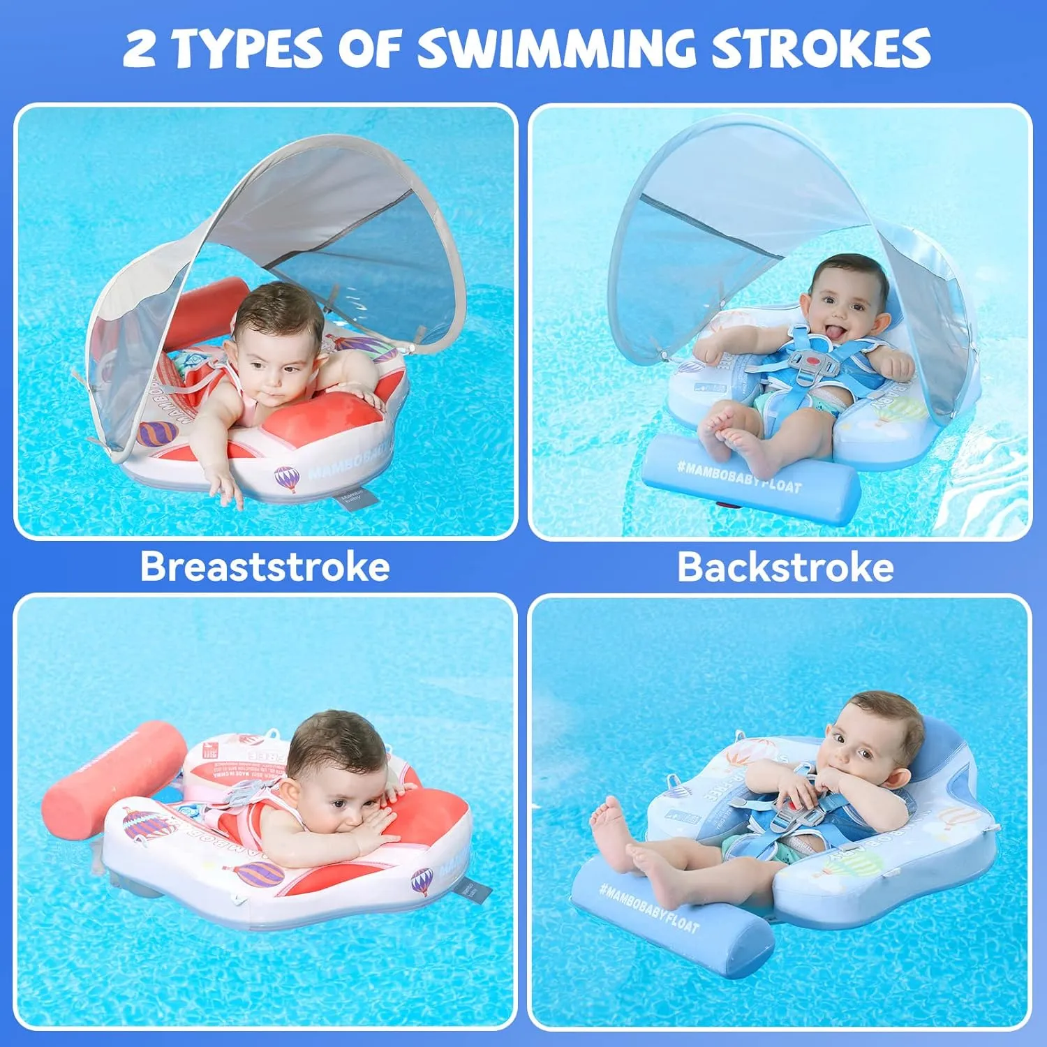 Infant Pool Float with Tail 3-24 Months Avoid sheet commentary Flip Solid Skin-Friendly Material for Toddler Boys Girls Mambobaby Baby Swim Float with Canopy Non-Inflatable 