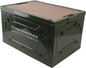 Insta Crate Folding Storage Camping Box Camp Kitchen Box Trunk Organizer Container with Wooden dictate tine Lid and Wheels for Office, Outdoor, Car, Camping, Picnic (Army Camping Storage Box, 