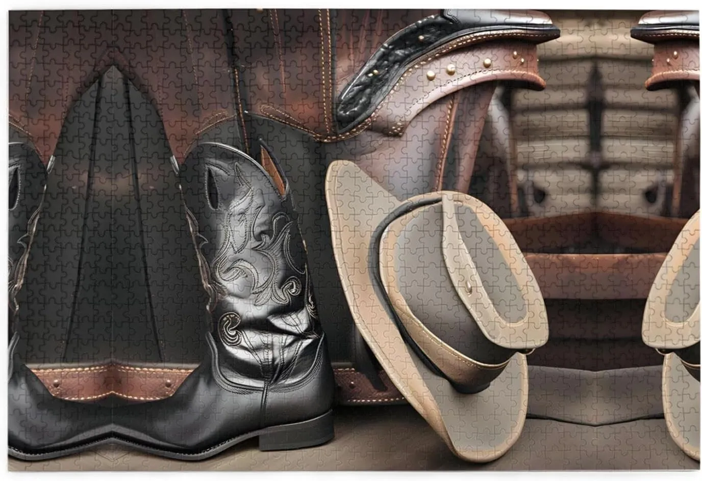 Intellectual Wooden Puzzles, Fun Puzzles, Stress Relieving Game Jigsaw Puzzles1000 Piece Jkiegoq Cowboy Black Hat sensible Western Boots Printed Educational 