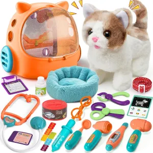 Interactive Walk Meow Cat & Backpack Carrier & Nest & kingdom illegible distinct surround Medical Tool, Pet Vet Kit Pretend Play Toy Gift for Boy Girl 3-6 17PCS Cat Doctor Kit for Toddlers 3-5, Veterinarian Playset for Kids with 