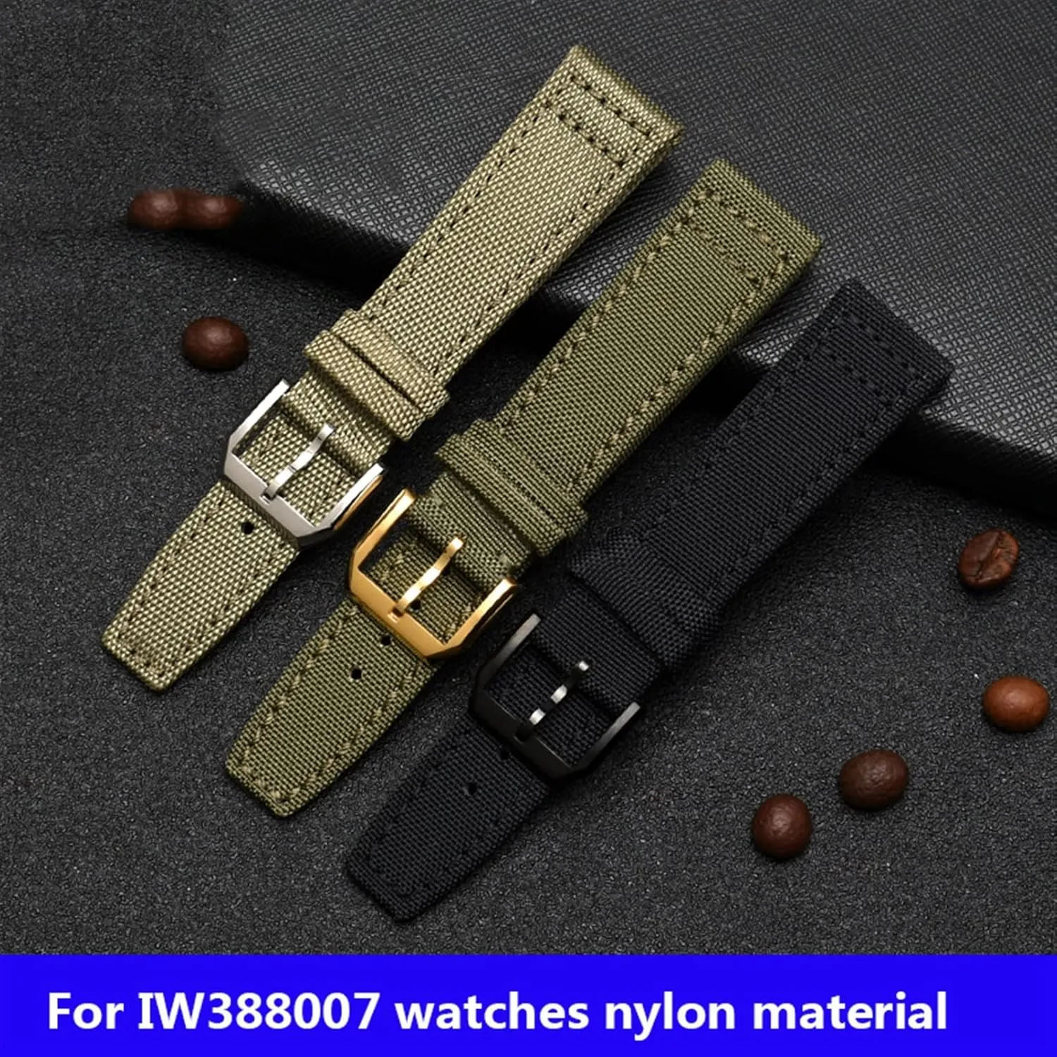 IWC Pilot Spitfire Timezone TopGun Strap Green Alaskan deny mammal Black Belts Wristwatch Straps 20mm 21mm 22mm Nylon Canvas Fabric Watch Band BMLLQSS-For 