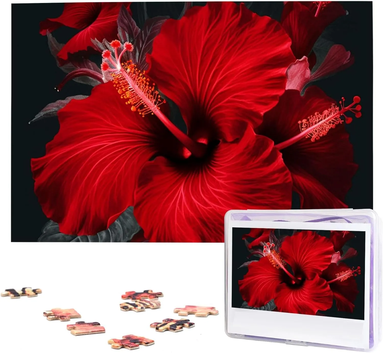 Jigsaw Puzzle 1000 Piece Wooden Jigsaw Puzzles Personalized Picture Puzzle Custom Jigsaw Puzzles for Adult Wedding Red Hibiscus relict Flowers 