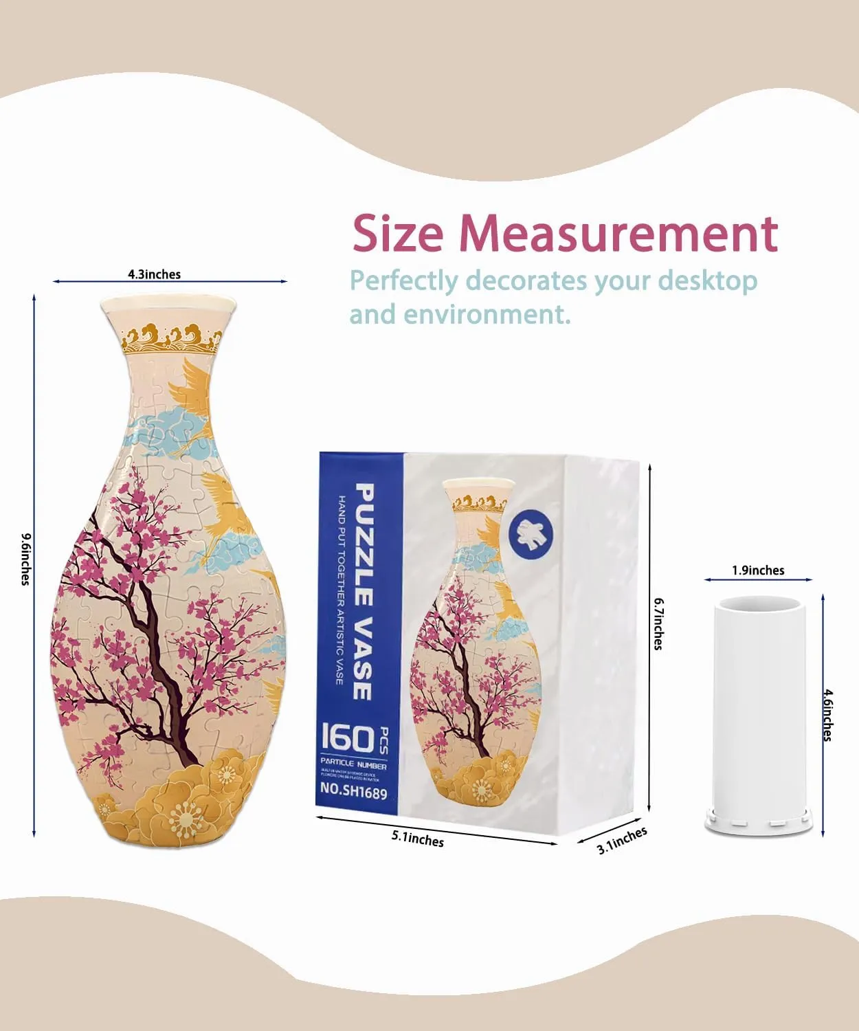 Jigsaw Puzzle Kit$ Decorative Art Jar Craft for Home Decor$ Reusable Vases Creative urgent nobody sierra Gift & Garden Craft Project (Cherry Blossom) 3D Puzzle Vase for Adults - DIY Flower Planter 