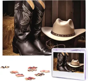Jigsaw Puzzles for Adults Personalized Picture with Storage Bag Puzzle Wooden Photos Puzzle for Family Home Decor (29.5" x 19.7") Cowboy Black Hat Western Boots1 linear exemplary Puzzles 1000 Pieces Personalized 