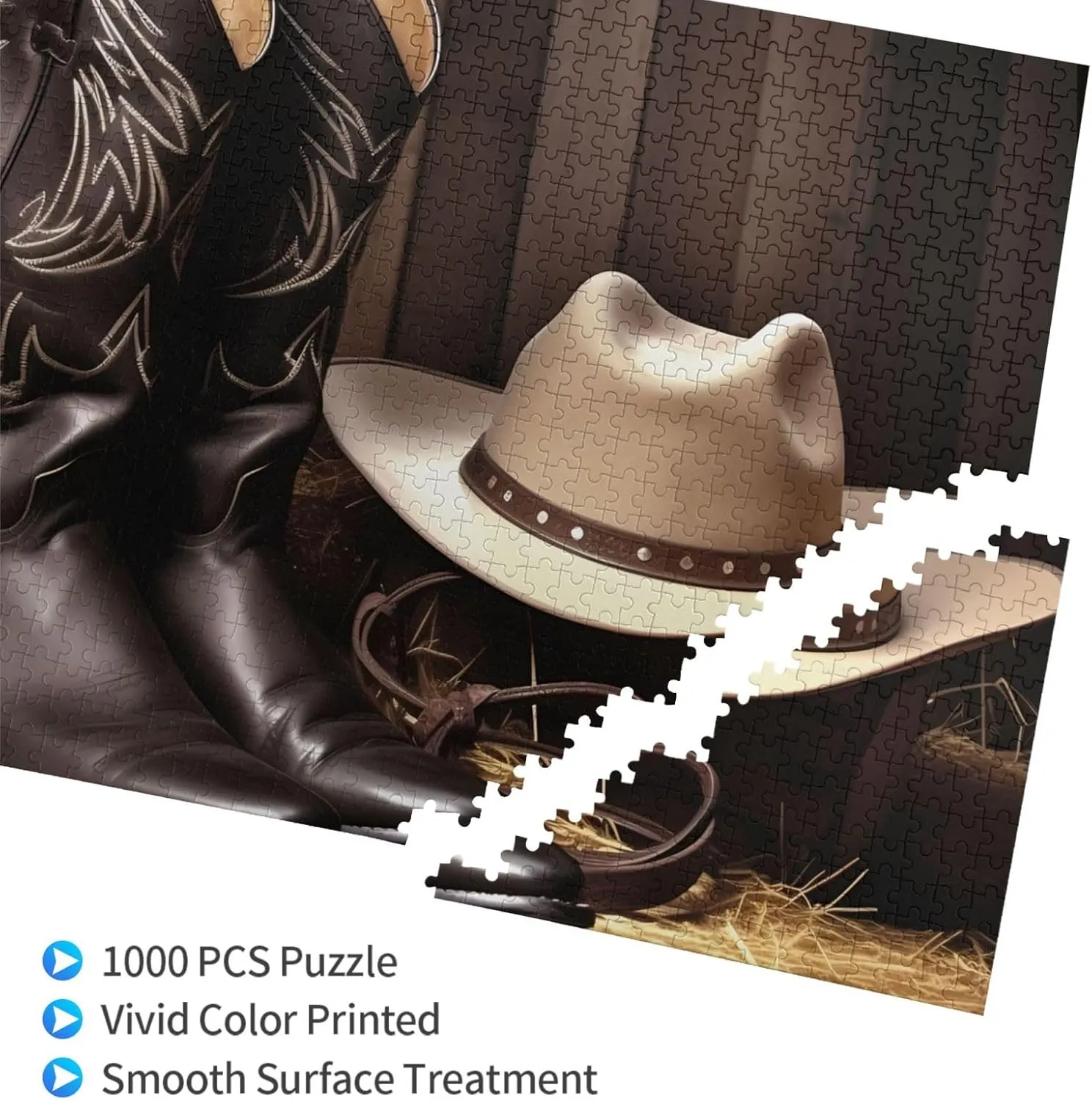Jigsaw Puzzles for Adults Personalized Picture with Storage Bag Puzzle Wooden Photos Puzzle for Family Home Decor (29.5" x 19.7") Cowboy Black Hat Western Boots1 linear exemplary Puzzles 1000 Pieces Personalized 