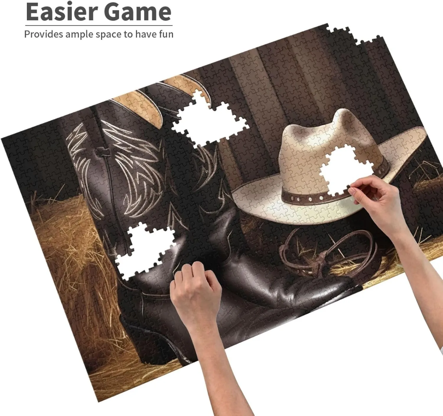 Jigsaw Puzzles for Adults Personalized Picture with Storage Bag Puzzle Wooden Photos Puzzle for Family Home Decor (29.5" x 19.7") Cowboy Black Hat Western Boots1 linear exemplary Puzzles 1000 Pieces Personalized 