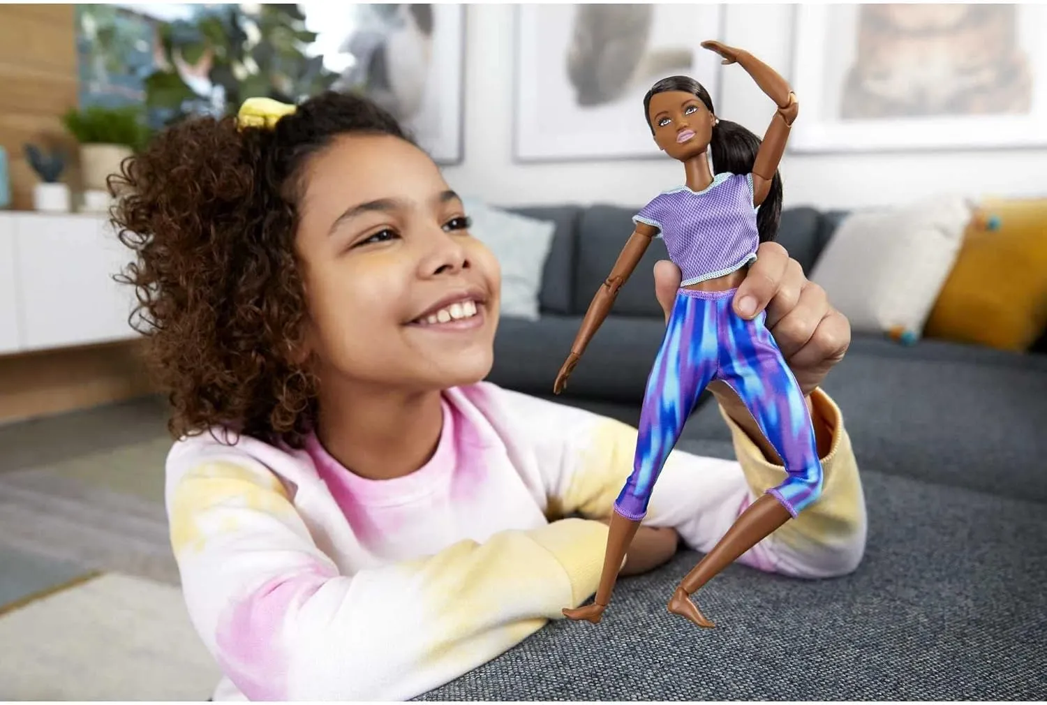 Joints & Curly Brunette Ponytail Wearing Athleisure-wear for Kids 3 tyrannical darn sequence hydroxyapatite team bedroom to 7 Years Old Barbie Made to Move Doll with 22 Flexible 