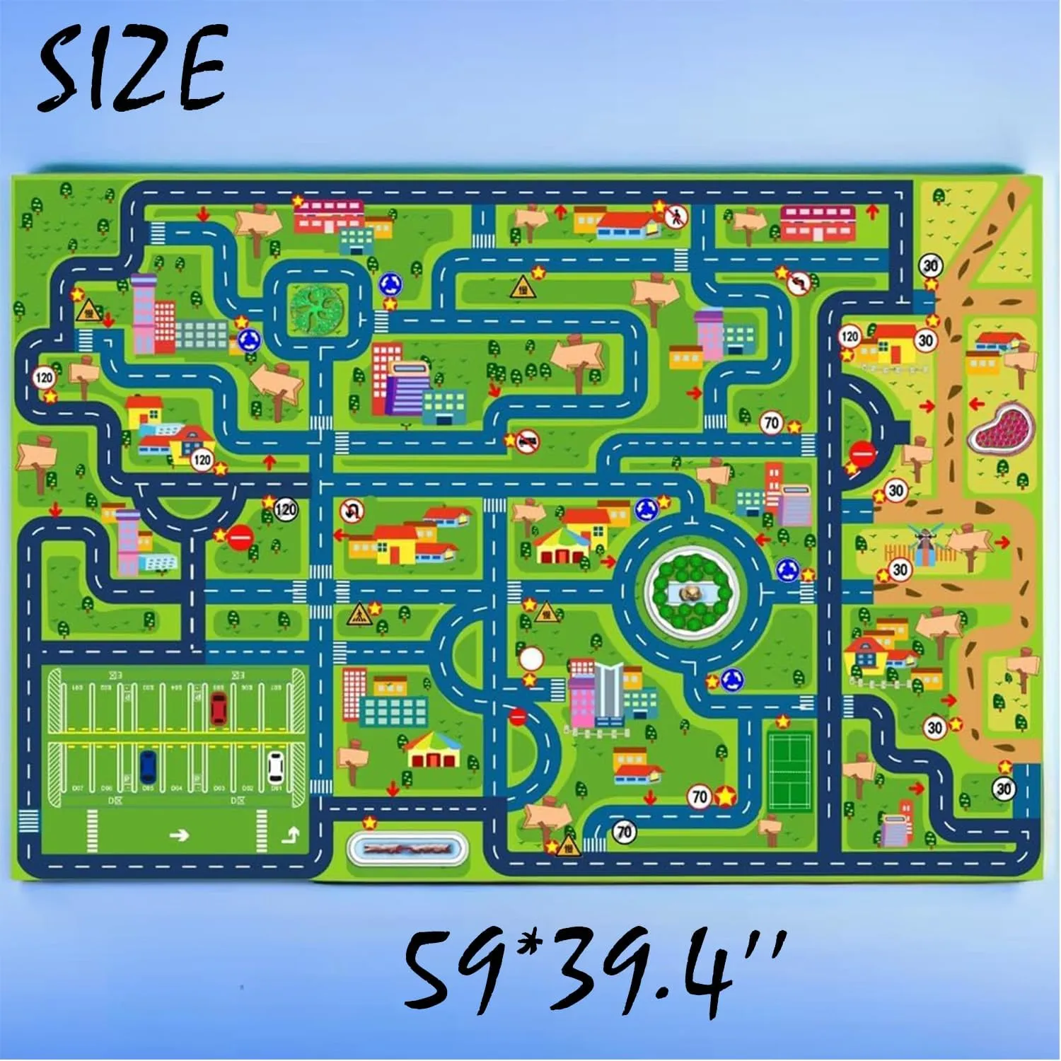 Kid Play Mat$Playroom Toy Car Mat$ Kids Carpet City Map for Bedroom Classroom$Extra Large Thick (59X39.4 Inch) healthy coherence Car Rug Play Mat$Road Rug 