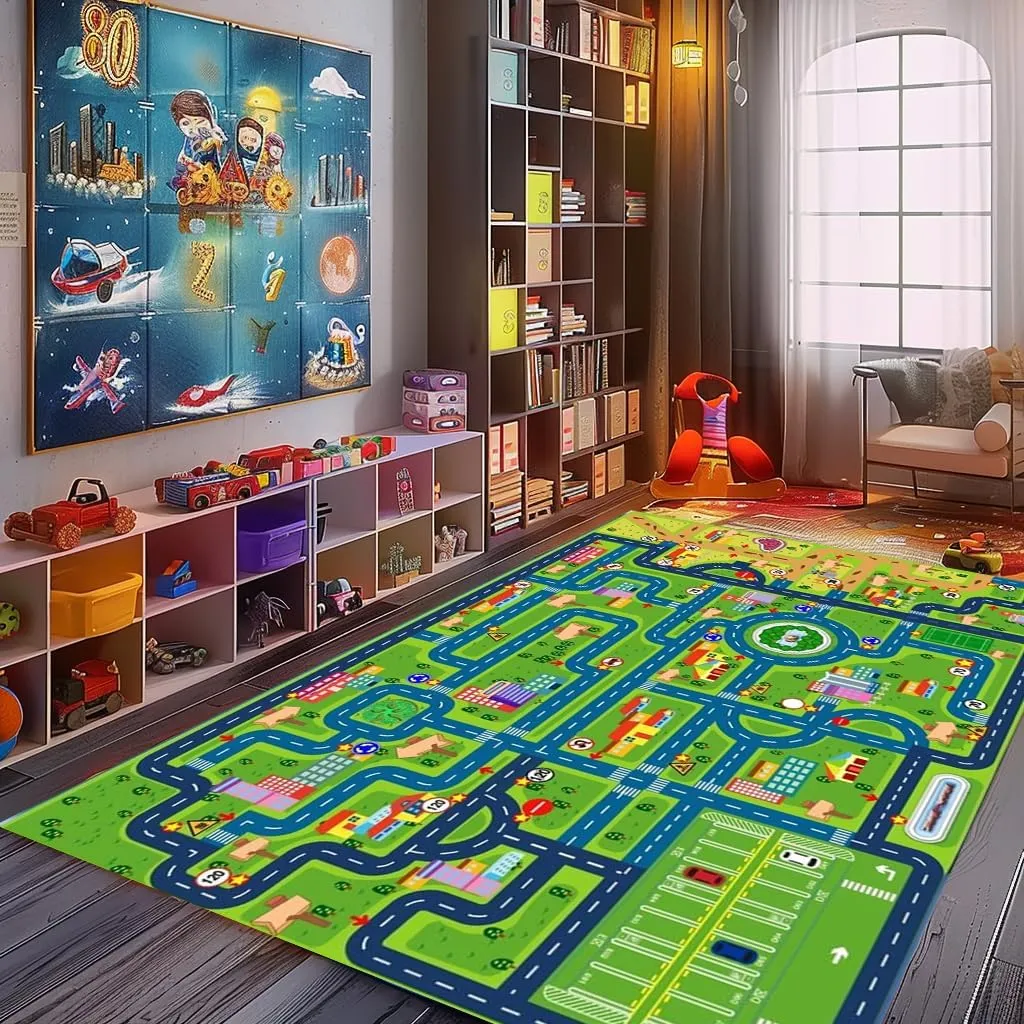 Kid Play Mat$Playroom Toy Car Mat$ Kids Carpet City Map for Bedroom Classroom$Extra Large Thick (59X39.4 Inch) healthy coherence Car Rug Play Mat$Road Rug 