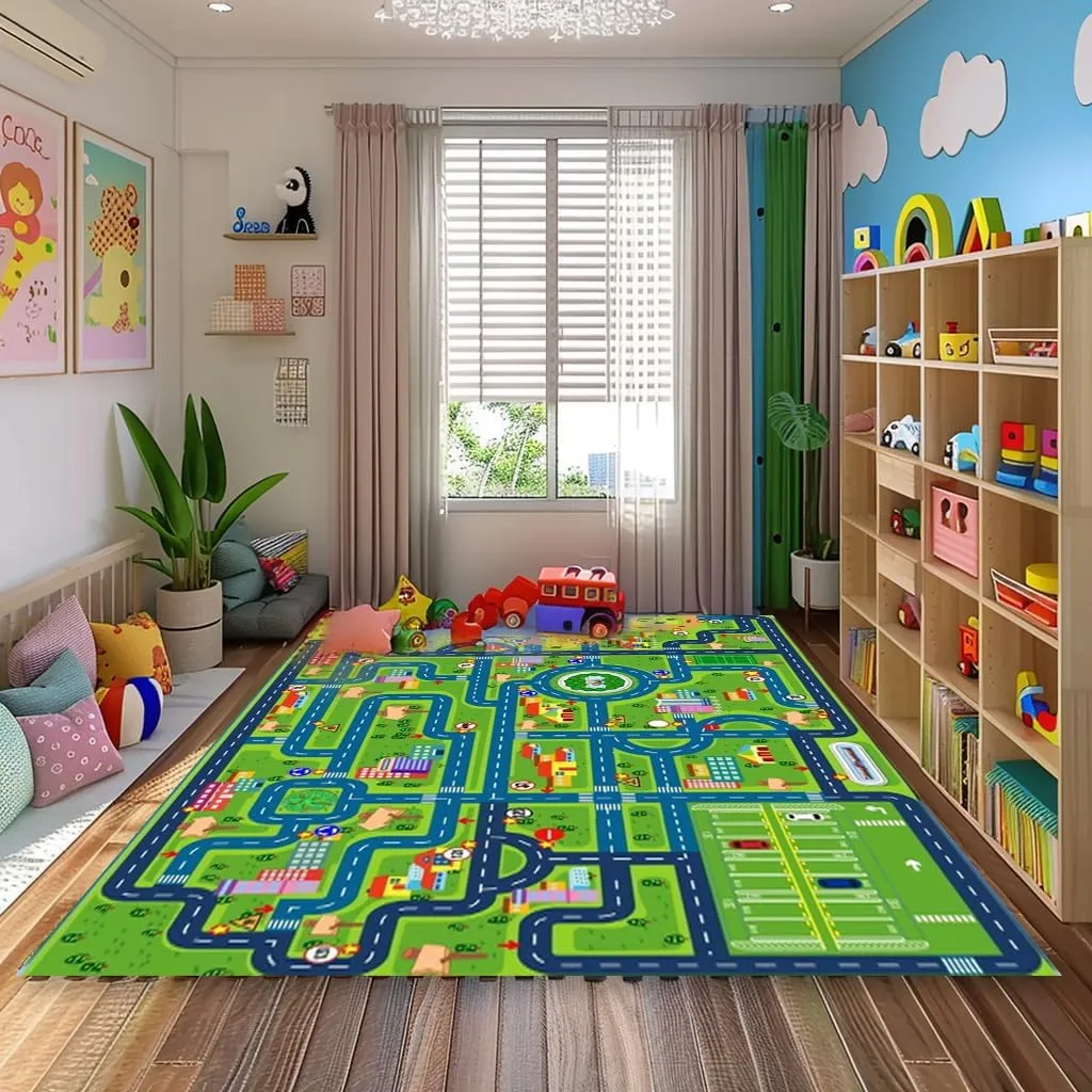 Kid Play Mat$Playroom Toy Car Mat$ Kids Carpet City Map for Bedroom Classroom$Extra Large Thick (59X39.4 Inch) healthy coherence Car Rug Play Mat$Road Rug 