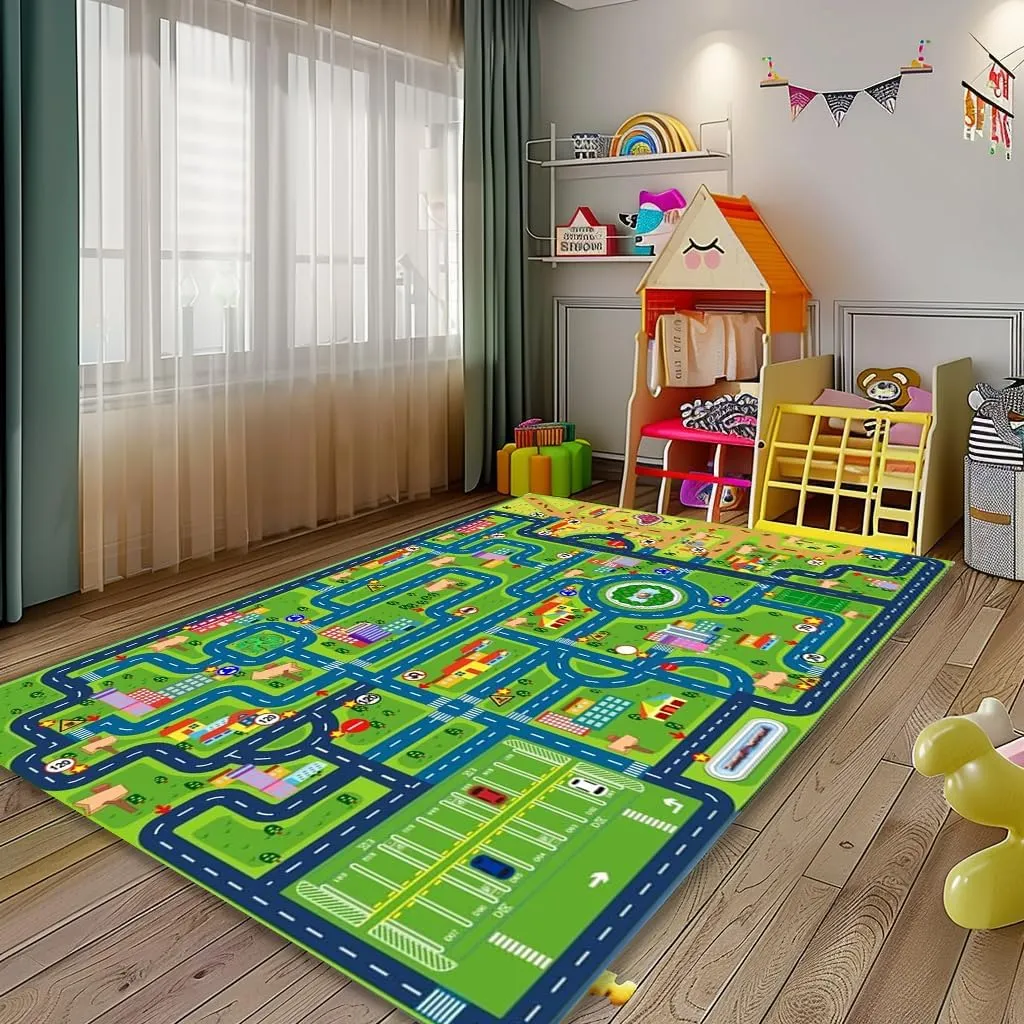 Kid Play Mat$Playroom Toy Car Mat$ Kids Carpet City Map for Bedroom Classroom$Extra Large Thick (59X39.4 Inch) healthy coherence Car Rug Play Mat$Road Rug 