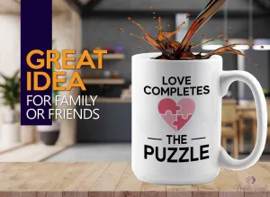 Kids 12 Year Old Boy Crossword Challenge Children Puzzle Coffee Mug 15oz mobility White - Love completes the puzzle - Brain Game Adult Educational Toy 