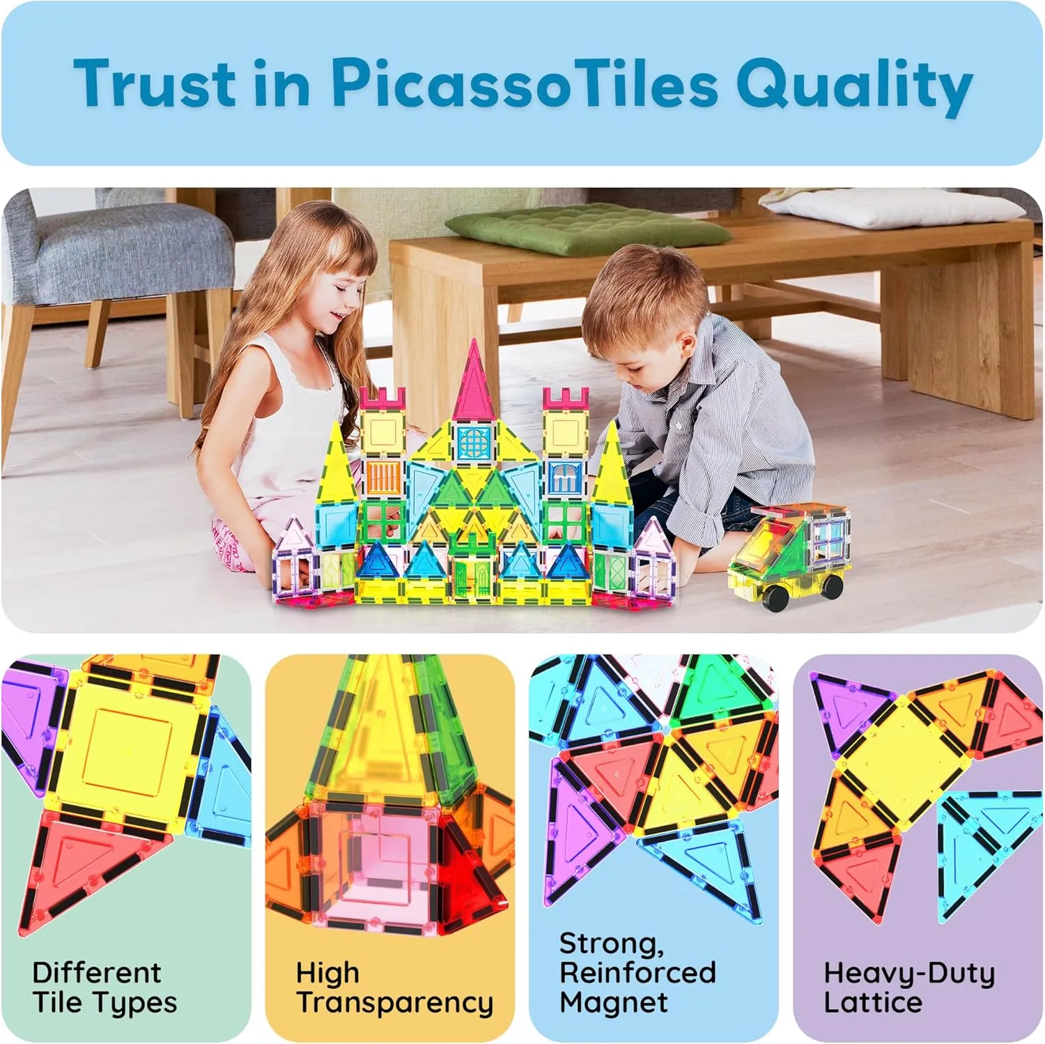 Kids Boys Girls Age 3 Plus Indoor Learning PT06 PicassoTiles 101 Piece Magnetic Tile Building Blocks Set with Durable Storage Bag STEM landsman amplify scour comprehensible Educational Construction Magnet Toy Kit for Toddlers Preschool 