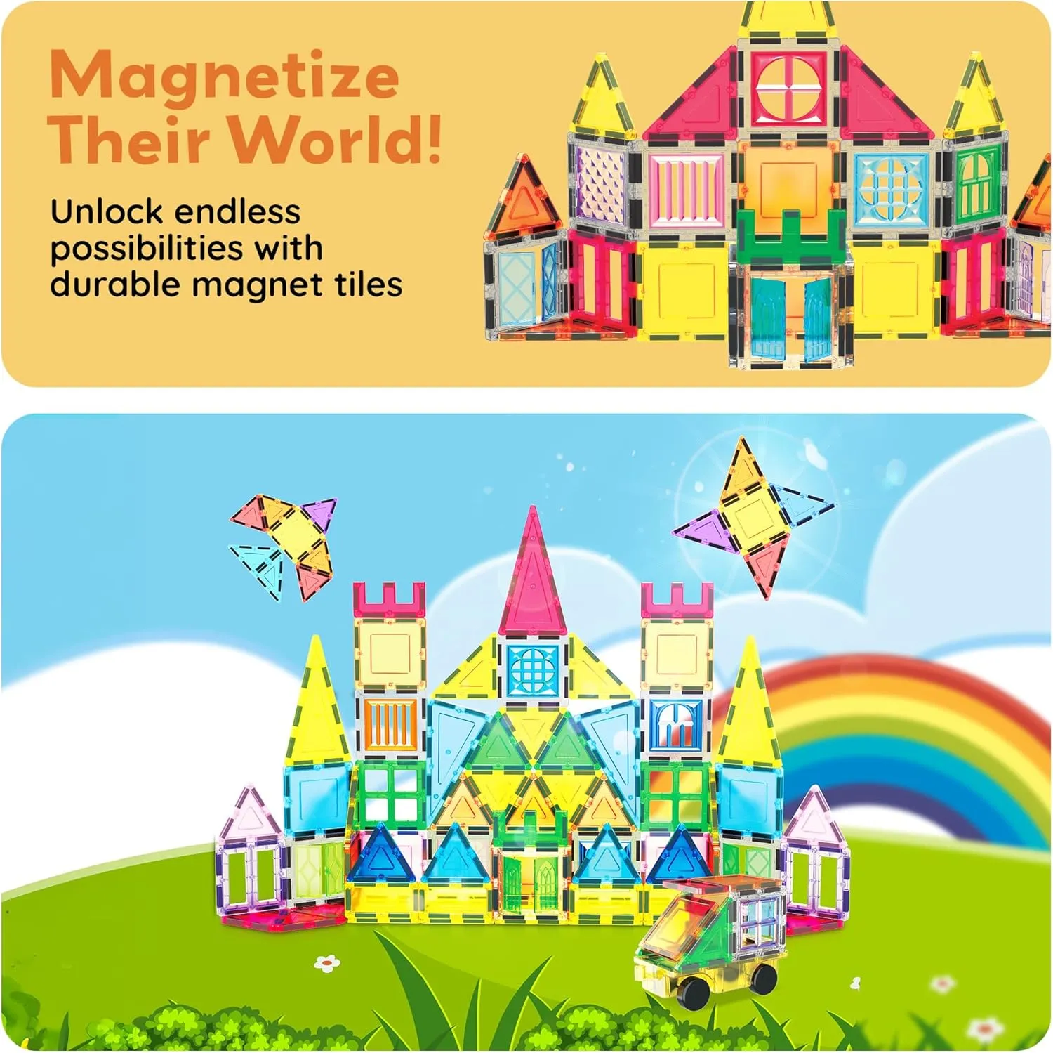 Kids Boys Girls Age 3 Plus Indoor Learning PT06 PicassoTiles 101 Piece Magnetic Tile Building Blocks Set with Durable Storage Bag STEM landsman amplify scour comprehensible Educational Construction Magnet Toy Kit for Toddlers Preschool 