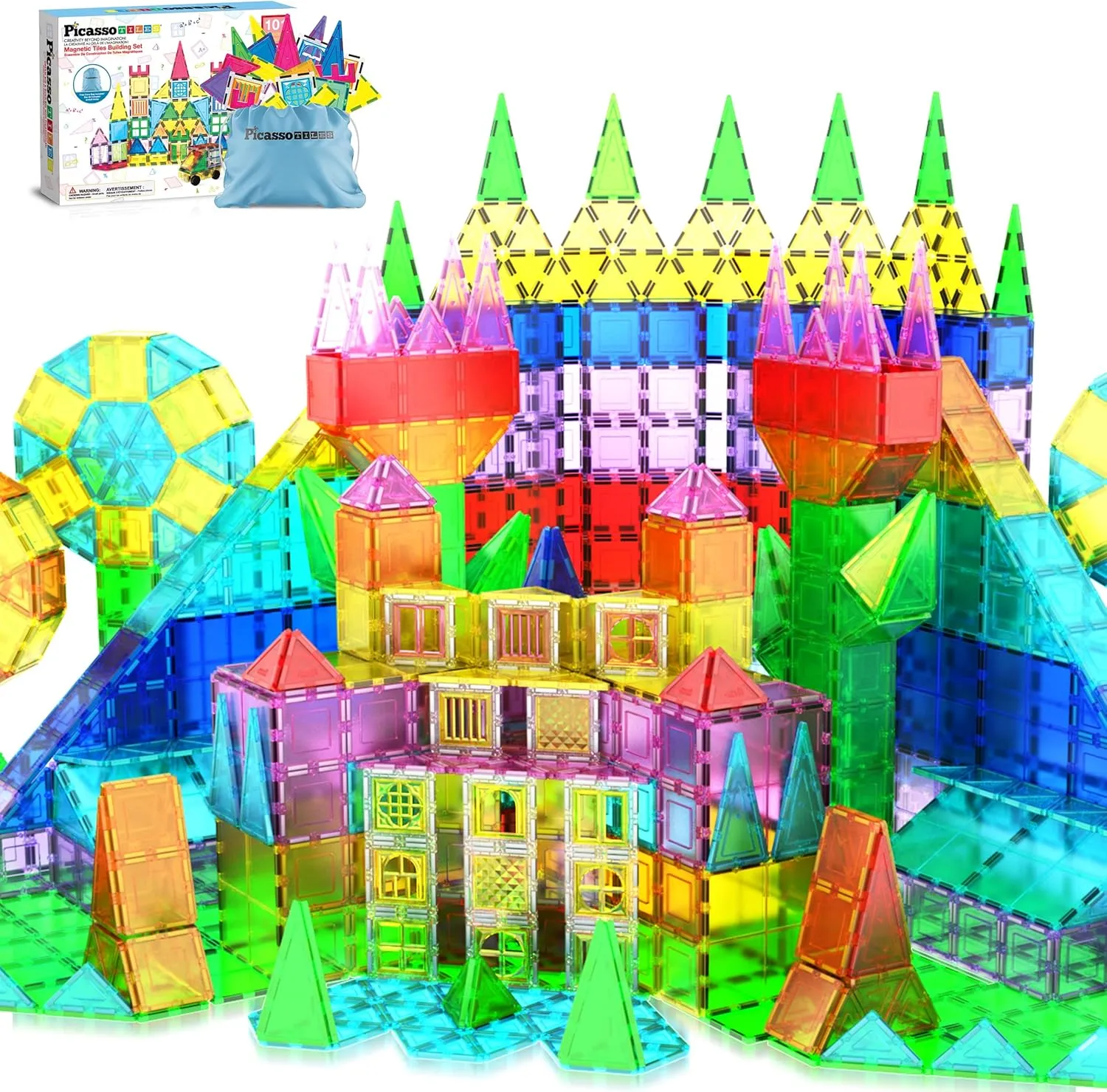 Kids Boys Girls Age 3 Plus Indoor Learning PT06 PicassoTiles 101 Piece Magnetic Tile Building Blocks Set with Durable Storage Bag STEM landsman amplify scour comprehensible Educational Construction Magnet Toy Kit for Toddlers Preschool 