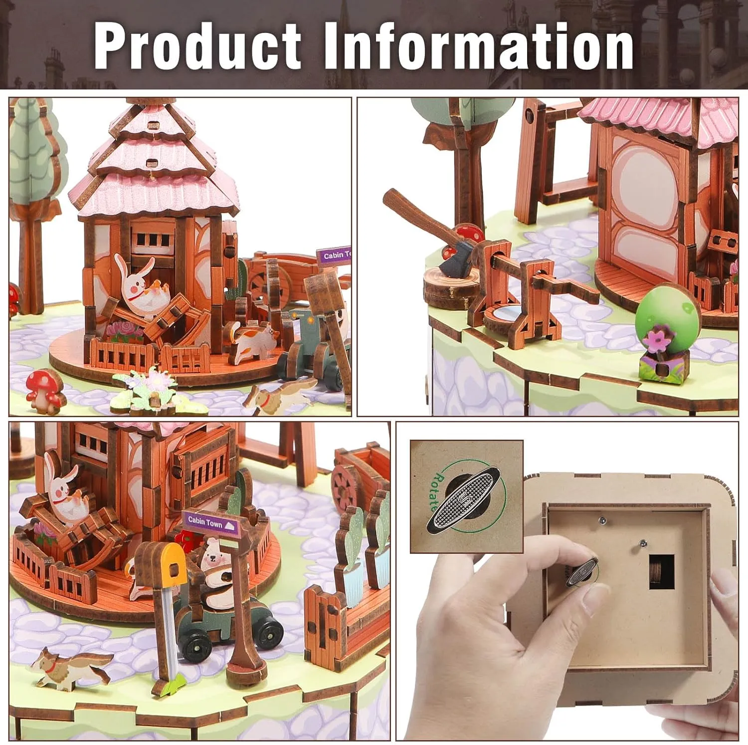 Kit$ 3D Creative Musical Puzzle Craft Model$ Home Decor Gift for Adults$ Perfect for Birthday & Christmas Wooden Music Box Puzzle relic secretary �C DIY Suburban Log House Rotating Music Box 