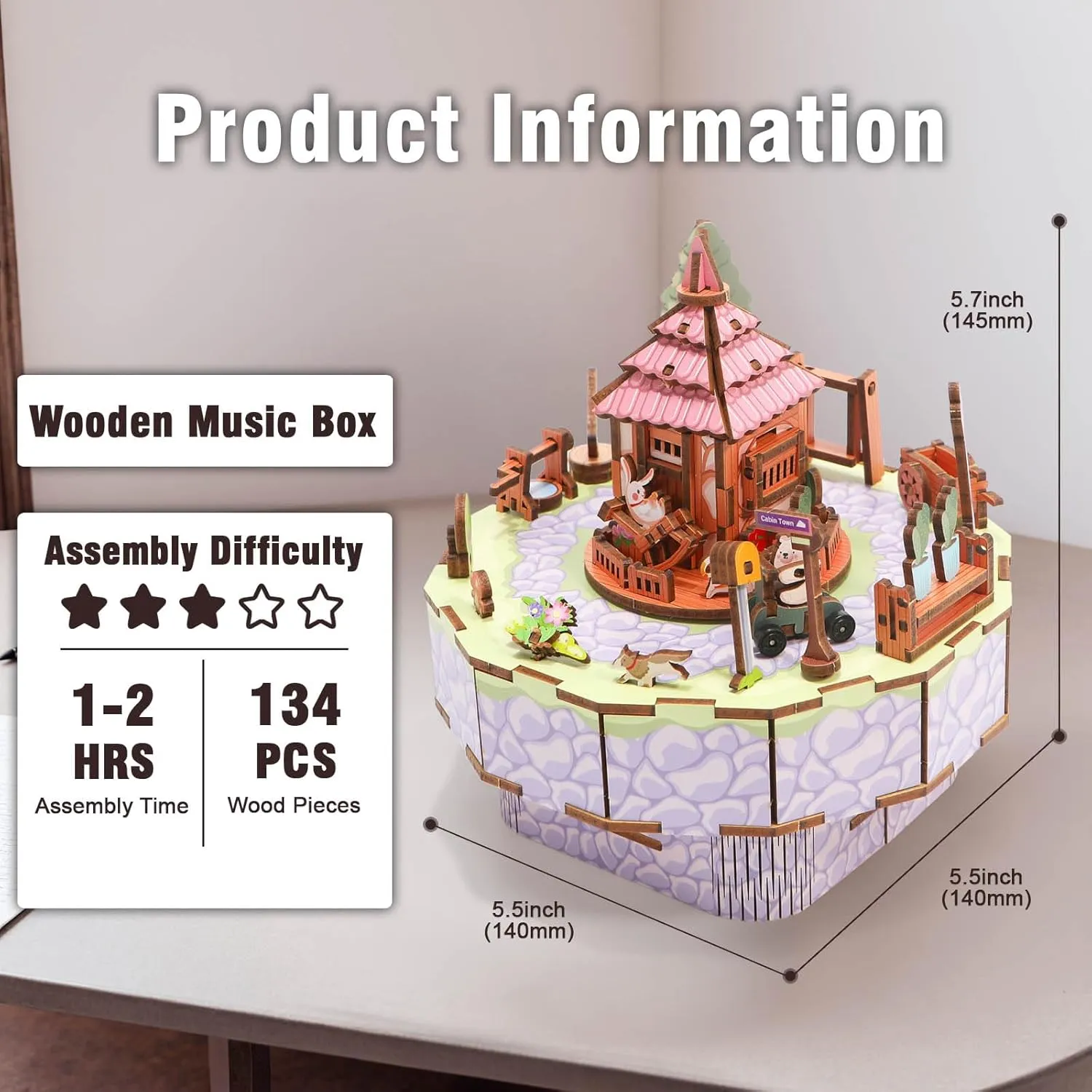 Kit$ 3D Creative Musical Puzzle Craft Model$ Home Decor Gift for Adults$ Perfect for Birthday & Christmas Wooden Music Box Puzzle relic secretary �C DIY Suburban Log House Rotating Music Box 