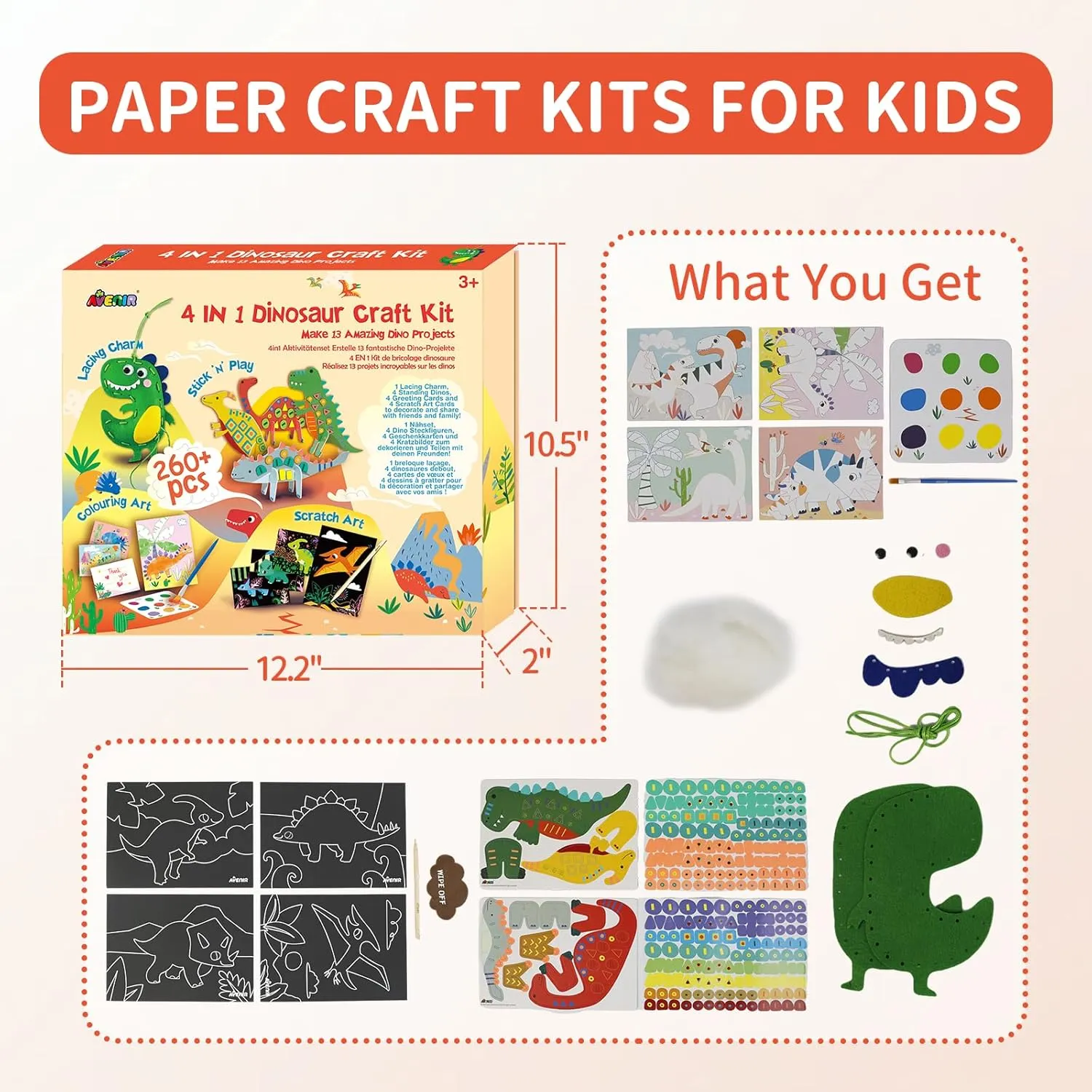Kit Scratch and Colouring Art Collage for Ages 3  Kids, Make 13 Amazing Dino Projects for Girls and Boys Gift Avenir Dinosaur Craft chord joke minimalist improvement Activity Kit, Sewing 